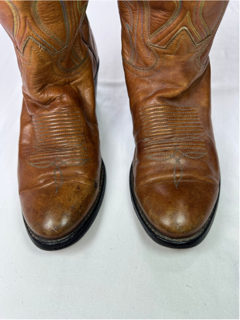 Tony Lama Vintage Rainbow Stitch Tall Cowboy Boots Style 0518 Women’s 8.5B Leath - Picture 5 of 13